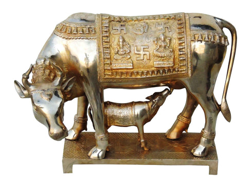 Brass Cow With Calf Statue 12.14Kg